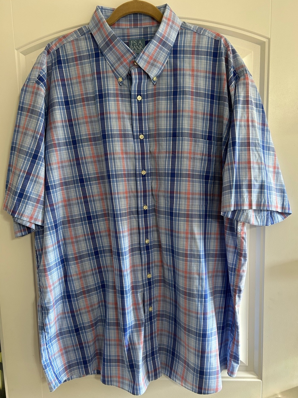 Jos. A. Bank Blue and Red Plaid Short-Sleeve Button-Down Shirt